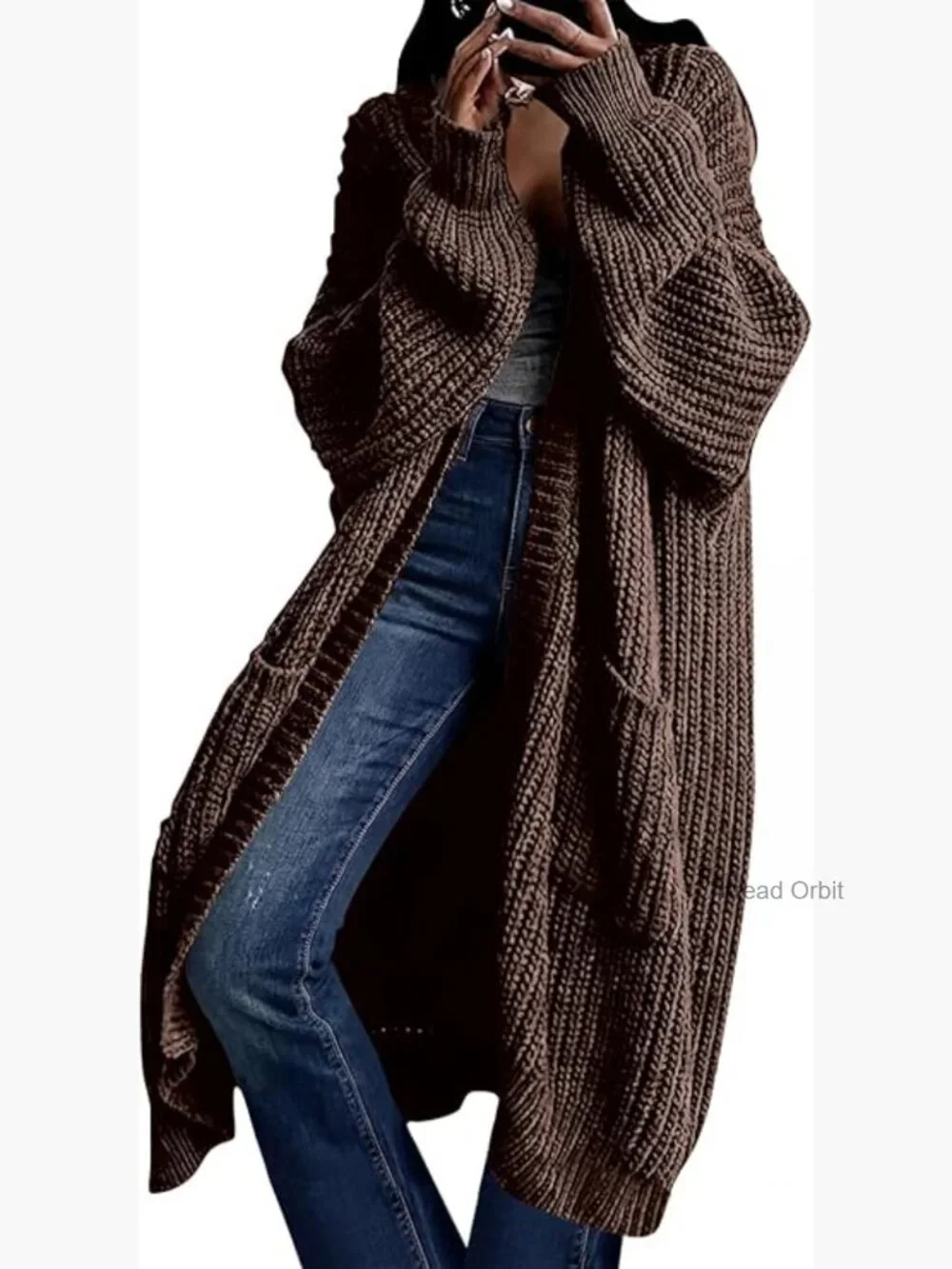 Oversized Knit Cardigan Sweater Coat with Pockets Open Front Long Sleeve - Picture 1 of 7